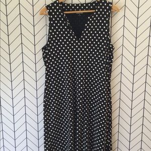 Lands End V Neck Cotton Dress Navy with polka dots